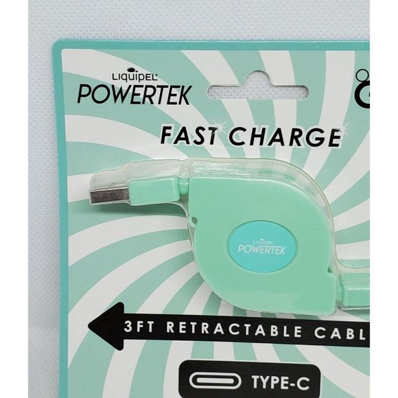 Liquipel Powertek On The Go Fast Charge Mint Type C 3ft Retractable Phone Cord - Picture 3 of 12